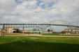 Harbor bridge frames Museum of Science & History. Corpus Christi, TX.