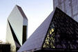 Fountain Place & black glass pyramid at base of Renaissance Tower. Dallas, TX.