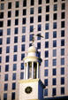 Cupola of older building against windows of Bank One Center. Dallas, TX.