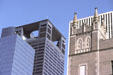 Centerpoint Energy Plaza pillars mimic tower of First United Methodist Church. Houston, TX.
