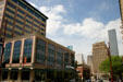 Skyline with Inn at the Ball Park & Mayan-pyramid-style Great Southwest Building. Houston, TX.