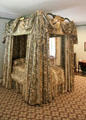 Canopied bed with chinoiserie chintz in McIntire bedroom in the style of Salem, MA at Bayou Bend. Houston, TX.