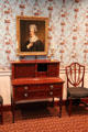 Neoclassical ladies desk attrib. John & Thomas Seymour in Boston under portrait of Sarah Trumbull by John Trumbull in Federal Parlor at Bayou Bend. Houston, TX.
