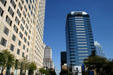 Bank One Tower with blue glass & airport-control tower shape at top. Austin, TX.