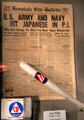 Pearl Harbor news in Honolulu Star-Bulletin & Civil Defense club & armband at National Museum of the Pacific War. Fredericksburg, TX.