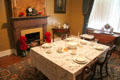 Dining room with original wallpaper over fireplace at Earle-Napier-Kinnard House. Waco, TX