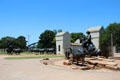 Chisholm Trail sculpture by Robert Summers at entrance to Waco Suspension Bridge. Waco, TX.