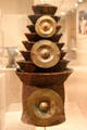 Tiered hat with brass disks by Mongo culture from Zaire at Dallas Museum of Art. Dallas, TX.