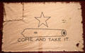 The Gonzales Come and Take It flag flown by Texans who fought off Mexicans trying to disarm them at Capitol Visitors Center. Austin, TX.