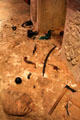 Battle debris embed in pavement before reproduction of Alamo at Bullock Texas State History Museum. Austin, TX.