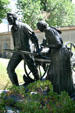 Mormon handcart pioneers depicted in bronze monument. Salt Lake City, UT.