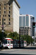 Streetscape of S. Main Street Mall with Salt Lake streetcar. Salt Lake City, UT.