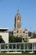 of Salt Lake City & County Building over Public Library garden. Salt Lake City, UT.