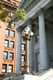 Portico of U.S. Customhouse with lamp, one of last government buildings modeled after Roman Temples. Norfolk, VA.