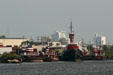 Tug boats moored in Norfolk harbor. Norfolk, VA.