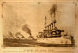 Engraving of Battleship USS Connecticut leading Great White Fleet from Hampton Roads around the world in Harper's Weekly from Hampton Roads Naval Museum at Nauticus. Norfolk, VA.
