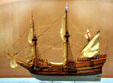 Model of Susan Constant 120- ton sailing ship captained by Christopher Newport which carried 71 settlers in Jamestown National Park Museum. Jamestown, VA.