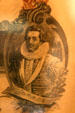 Detail of King James I on stock certificate for Jamestown Exposition of 1907 in Jamestown National Park Museum. Jamestown, VA.