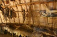 Furs in Native American bark house in Powhatan Village at Jamestown Settlement. Jamestown, VA.