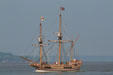 Replica of Godspeed under way off Jamestown Settlement. Jamestown, VA.