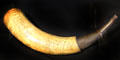 Powder horn with engraved marching troops at Bennington Museum. Bennington, VT.