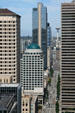 View up 2nd Ave. with Henry M. Jackson; Seattle Art Museum; domed Second & Seneca; Space Needle, & 1000 Second Ave. buildings from Smith Tower. Seattle, WA.