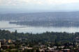 Evergreen Point floating bridge across Lake Washington. Seattle, WA