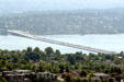 Lake Washington floating bridge beside Interstate 90 from Seattle to Mercer Island. Seattle, WA.