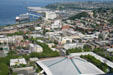 Key Arena & harbor west of Seattle Center from Space Needle. Seattle, WA.