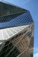 Dramatic glass facade of Seattle Public Library. Seattle, WA.