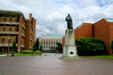 Statue of George Washington, Odegaard Undergraduate Library, Suzzallo Library & Meany Hall around Red Square at University of Washington. Seattle, WA.