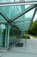 Glass overhang of William H. Gates Law School at University of Washington. Seattle, WA.