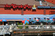 Crab Pot Restaurant sign & tables. Seattle, WA.