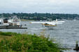 Kenmore Air seaplane taxis on Lake Union. Seattle, WA.
