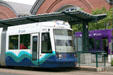 Two SoundTransit streetcars pass on Pacific Ave. Tacoma, WA.