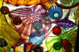 Blown glass forms by Dale Chihuly in ceiling of Seaform Pavilion bridge. Tacoma, WA.