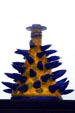 Yellow vase with blue spikes glass sculpture by Dale Chihuly in Venetian Wall. Tacoma, WA.