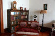 Settee in library of Hovander Homestead house. Ferndale, WA.