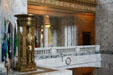 Roman-style firepot & marble balcony around Rotunda of Washington State Capitol. Olympia, WA.