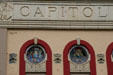 Capitol Theater with round art-glass windows of Classical muses. Olympia, WA