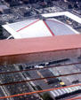 Washington State Coliseum & US state pavilions from Space Needle at Century 21 Exposition. Seattle, WA.