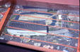 Overview of stadium with Wet & Wild water performance oval from Space Needle at Century 21 Exposition. Seattle, WA.