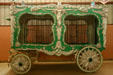 Carl Hagenbeck green & gold animal cage circus wagon at Circus World Museum. Baraboo, WI.