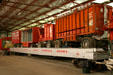 Working circus truck trailers on railway flat car at Circus World Museum. Baraboo, WI.