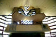 Front windows inside Unitarian Meeting House. Madison, WI.