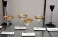 Gold rim wine glass & sherbet glasses from Morgantown Glass Works & glass candlestick Fitz Blue socket with gold etching from Morgantown Glass Works in West Virginia State Capitol. Charleston, WV.