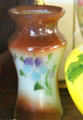 Vase with gradient of opal brown tint & blue flower at Fostoria Glass Museum. Moundsville, WV.