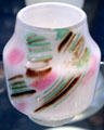Interpretations opal glass vase with several colors at Fostoria Glass Museum. Moundsville, WV.