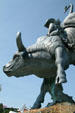 Detail of bucking bull on Champion Lane Frost sculpture by Chris Navarro. Cheyenne, WY.