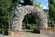 Arch of elk antlers in Jackson, WY, Town Square. Jackson, WY.
